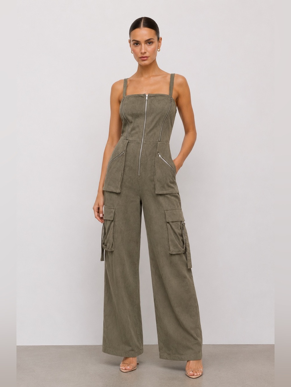 Blogger favorite SLEEVELESS ZIP UP POCKETS WIDE LEG JUMPSUIT